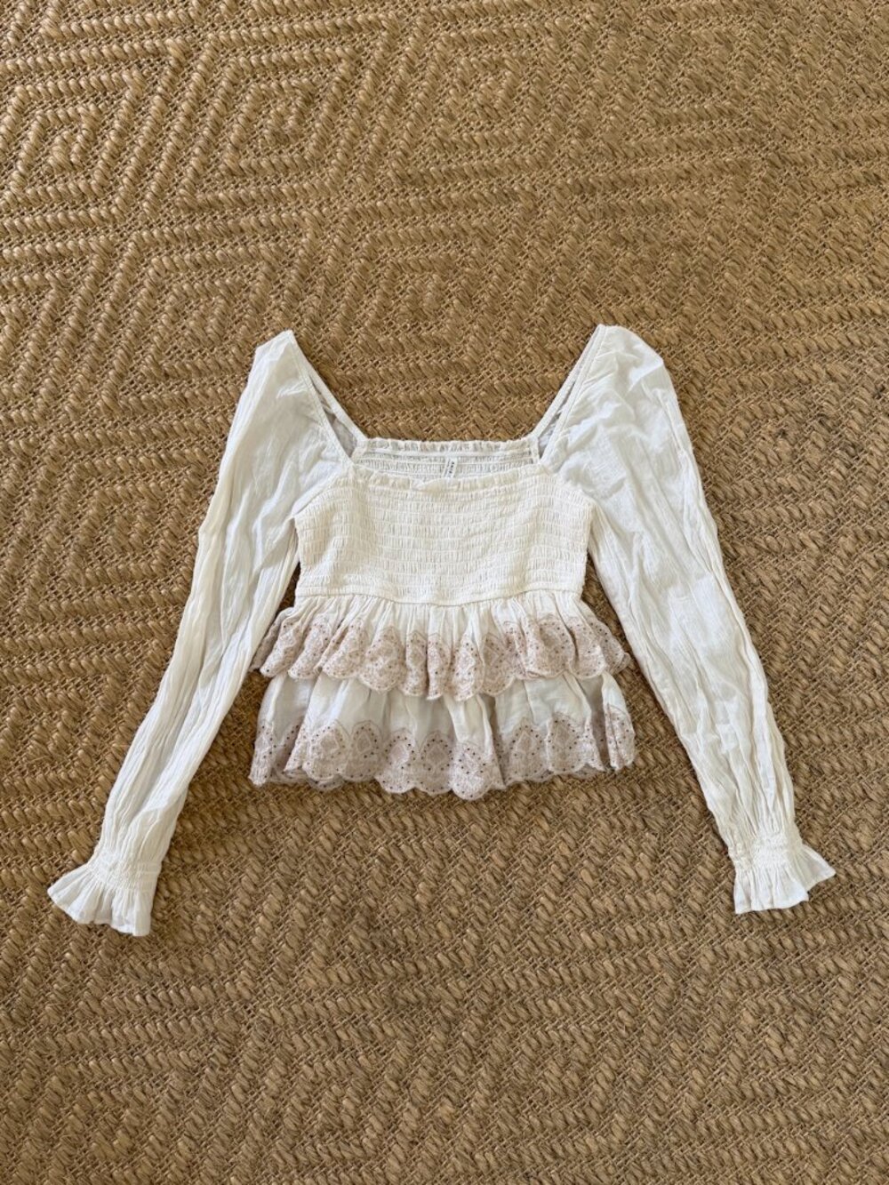AE Tiered Ruffle Eyelet Smocked Top